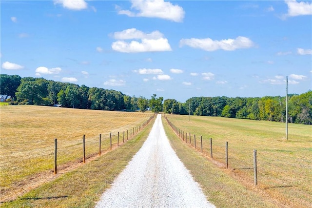 view of road with a rural view