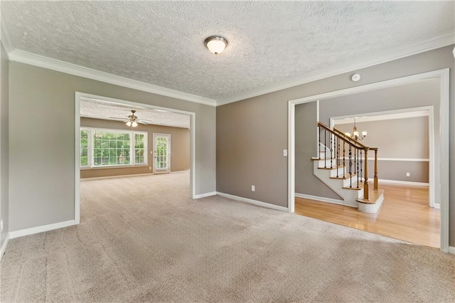 2154 Marne Gln NW, Kennesaw, GA 30152 - unfurnished room with carpet, a chandelier, stairs, baseboards, and a textured ceiling
