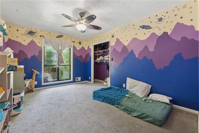 5360 Fieldgreen Dr, Stone Mountain, GA 30088 - unfurnished room featuring ceiling fan, wallpapered walls, carpet floors, and a textured ceiling