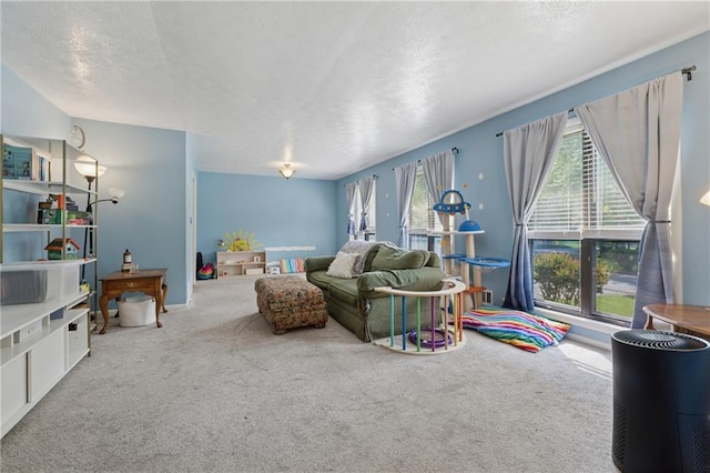 5360 Fieldgreen Dr, Stone Mountain, GA 30088 - carpeted living room featuring plenty of natural light and a textured ceiling