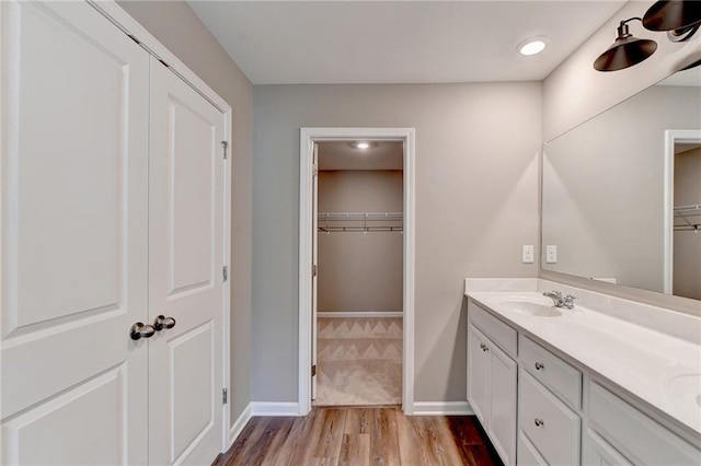 bathroom featuring hardwood / wood-style floors and vanity