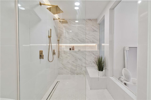 2125 Datona Dr SW, Atlanta, GA 30331 - bathroom featuring a marble finish shower and recessed lighting