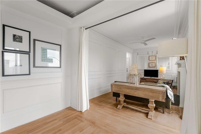 75 Ponce De Leon Ave NE Unit 1006, Atlanta, GA 30308 - office area featuring a decorative wall, ceiling fan, light wood-type flooring, and crown molding