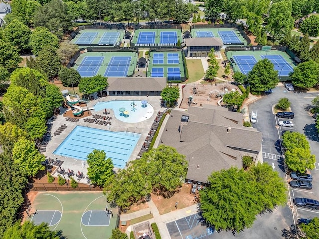 bird's eye view of a pool