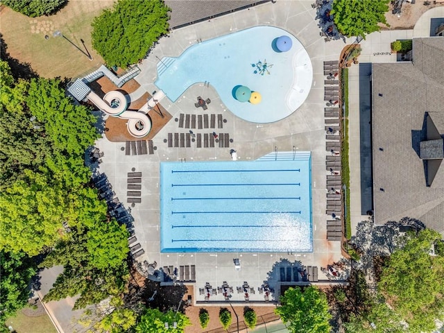aerial view of a pool area
