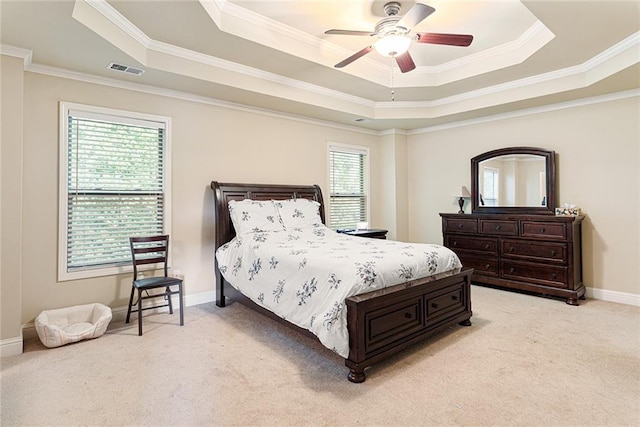 1110 Cureton Dr, Austell, GA 30106 - bedroom with a tray ceiling, light colored carpet, ornamental molding, and baseboards