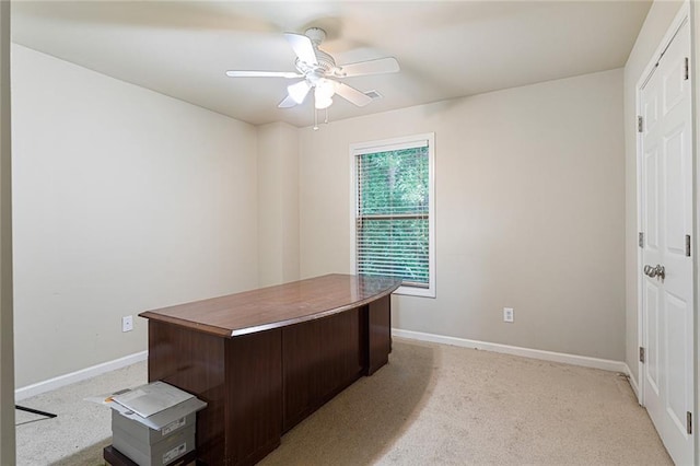 1110 Cureton Dr, Austell, GA 30106 - home office featuring baseboards, a ceiling fan, and light carpet