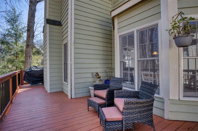 9600 Poplar Ct, Douglasville, GA 30135 - wooden terrace with a grill
