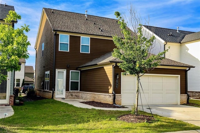 4734 Dewitt Dr, Duluth, GA 30097 - view of front of home featuring brick siding, driveway, a front yard, and a garage