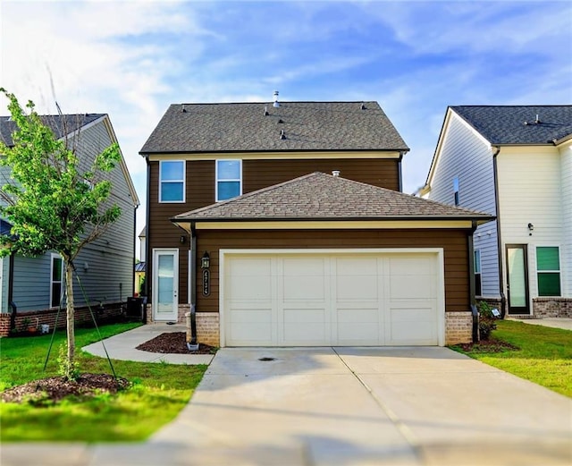 4734 Dewitt Dr, Duluth, GA 30097 - view of front of house featuring brick siding, concrete driveway, a garage, and a front yard
