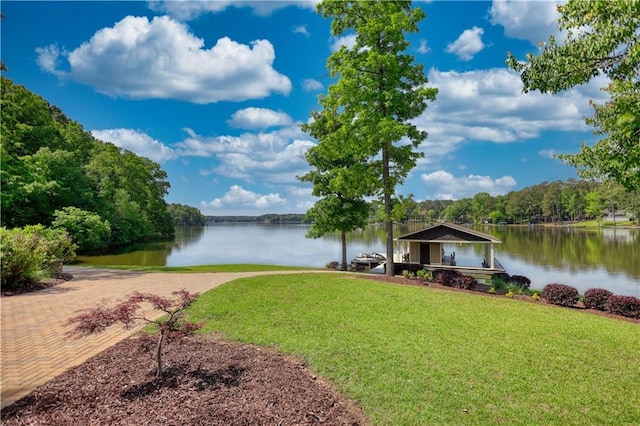 property view of water with a forest view