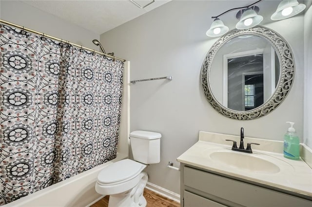 6118 Dana Ct, Lithonia, GA 30058 - full bath featuring vanity, shower / tub combo with curtain, and wood finished floors