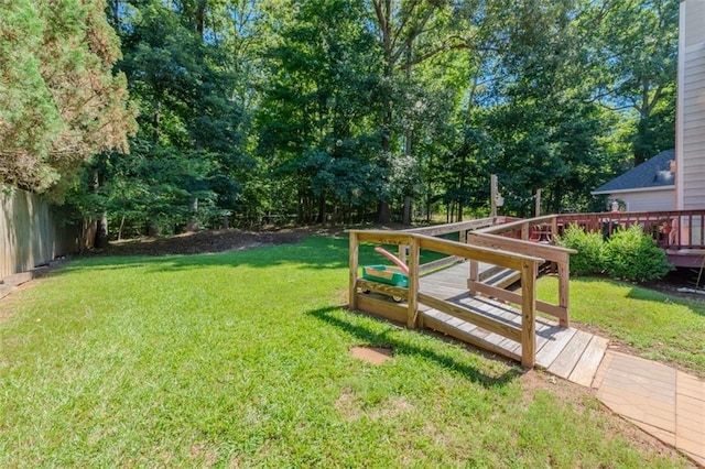 view of yard featuring a deck