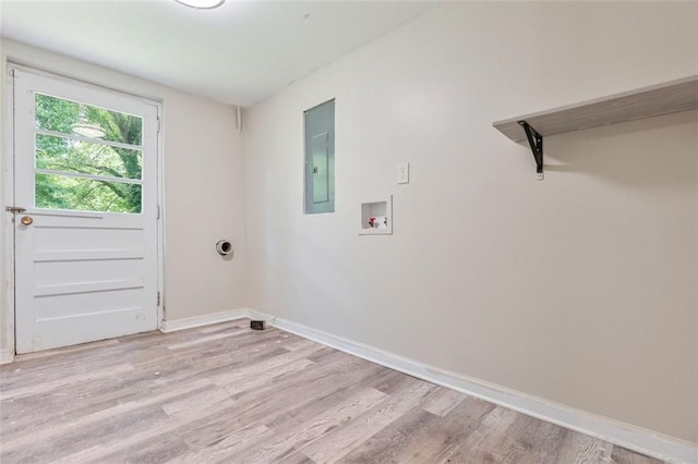 2172 SE Wakita Dr SE, Marietta, GA 30060 - laundry area with electric panel, washer hookup, light wood finished floors, and baseboards