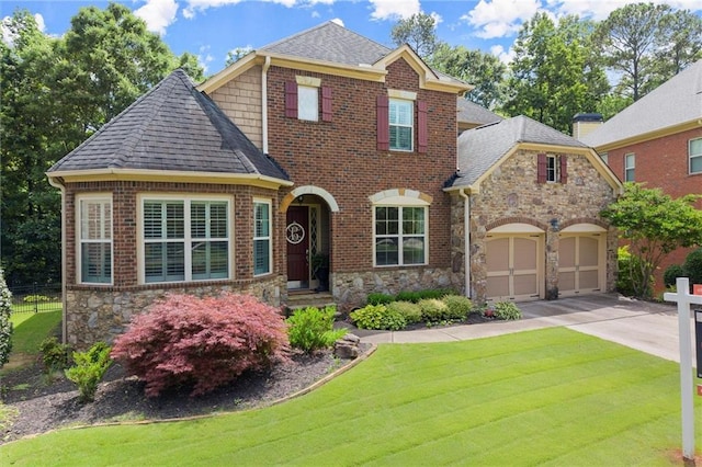 4896 Locklear Way, Marietta, GA 30066 - view of front of home featuring stone siding, a shingled roof, concrete driveway, and a garage