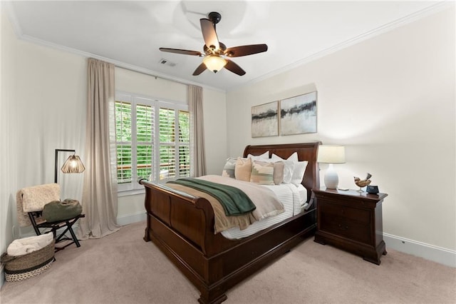 4896 Locklear Way, Marietta, GA 30066 - bedroom featuring crown molding, light colored carpet, baseboards, and a ceiling fan