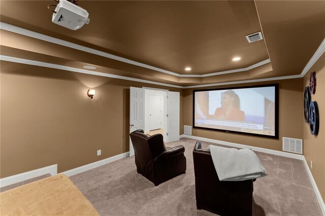 4896 Locklear Way, Marietta, GA 30066 - carpeted cinema room with a raised ceiling, crown molding, baseboards, and recessed lighting