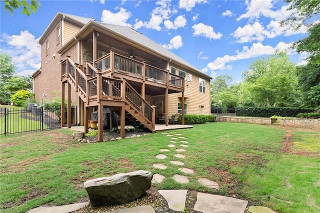 4896 Locklear Way, Marietta, GA 30066 - back of property with a ceiling fan, stairway, and a wooden deck