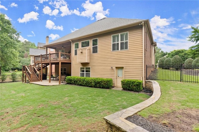 4896 Locklear Way, Marietta, GA 30066 - back of property featuring stairway, a patio, a wooden deck, and a ceiling fan
