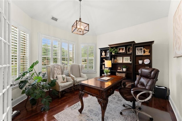 4896 Locklear Way, Marietta, GA 30066 - office featuring wood finished floors, a chandelier, and baseboards