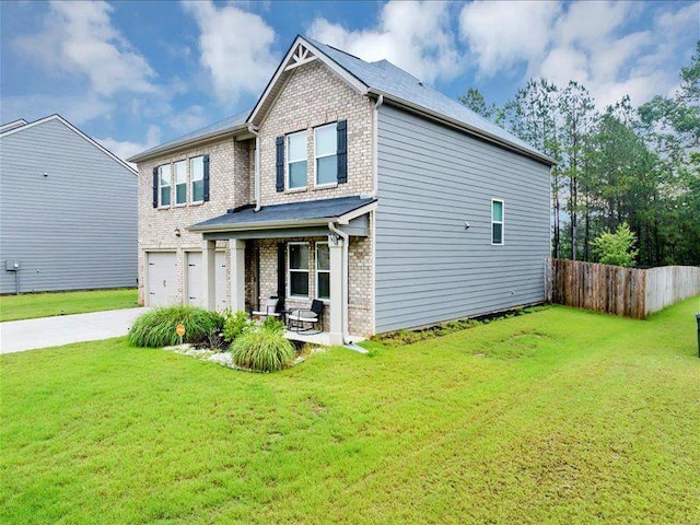 view of front of home featuring brick siding, an attached garage, and concrete driveway