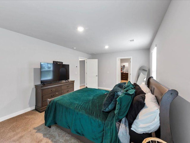 bedroom with baseboards, carpet flooring, and recessed lighting