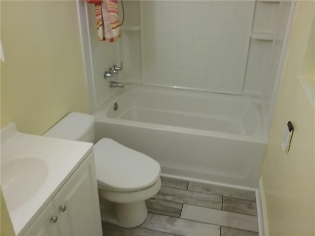 full bathroom with toilet, shower / washtub combination, and vanity