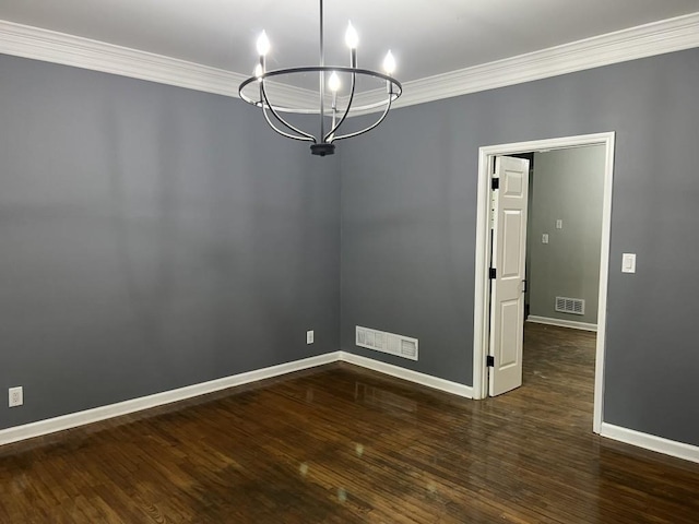 730 Redlion Run, Alpharetta, GA 30022 - unfurnished room featuring a chandelier, crown molding, baseboards, and dark wood-type flooring