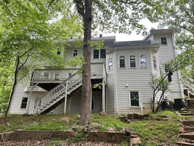 730 Redlion Run, Alpharetta, GA 30022 - back of house with stairs, a wooden deck, and cooling unit