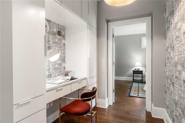 office area featuring dark wood-type flooring