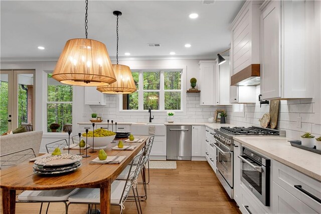 kitchen with white cabinetry, a wealth of natural light, and appliances with stainless steel finishes