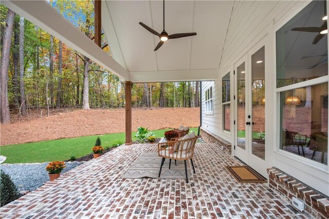 view of patio featuring ceiling fan