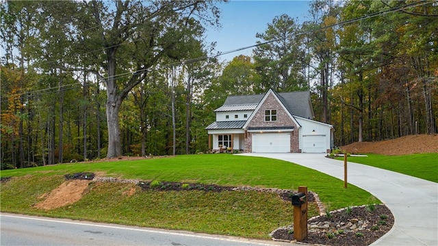 view of front facade featuring a garage and a front lawn