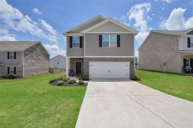 157 Oliver Dr, Locust Grove, GA 30248 - view of front facade featuring a garage, board and batten siding, driveway, and a front yard