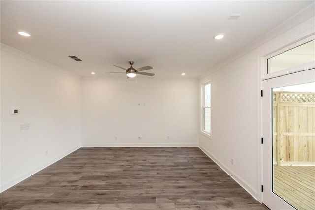 706 Dodd Ln Unit 157, Buford, GA 30518 - empty room with crown molding, a ceiling fan, recessed lighting, wood finished floors, and baseboards