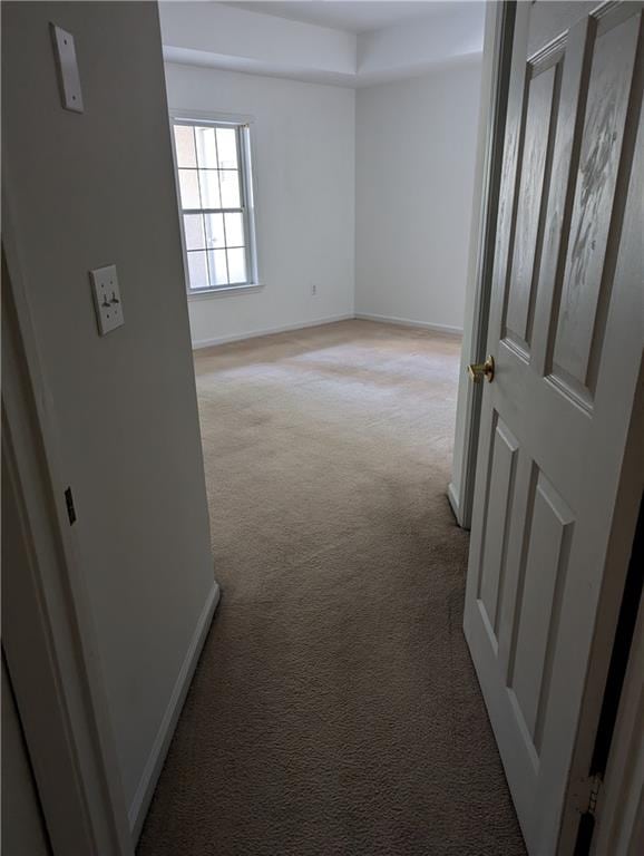 corridor with light colored carpet