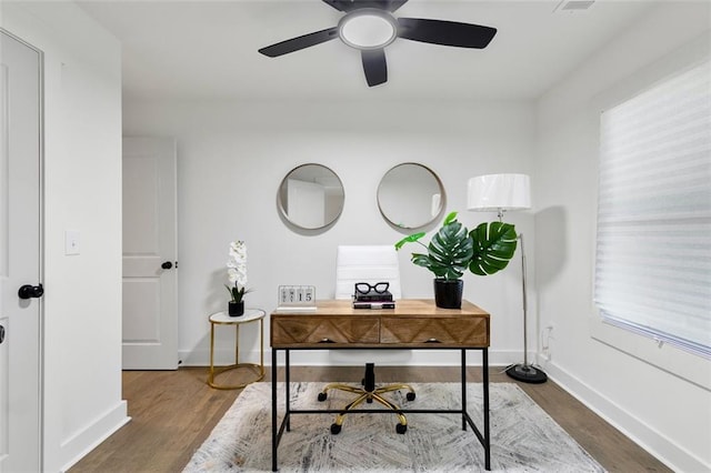 1643 Flintwood Dr SE, Atlanta, GA 30316 - home office featuring wood finished floors, baseboards, and ceiling fan