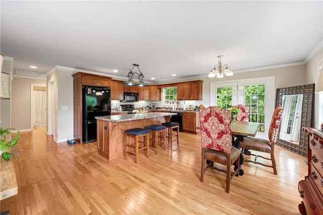1447 Travis Smith Rd, Clarkesville, GA 30523 - dining space with ornamental molding, recessed lighting, light wood-type flooring, a chandelier, and baseboards