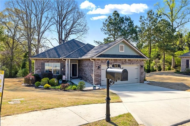 745 Skyview Dr, Commerce, GA 30529 - view of front of property featuring a garage, concrete driveway, a front lawn, and brick siding