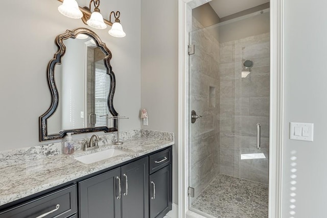bathroom featuring vanity and a stall shower