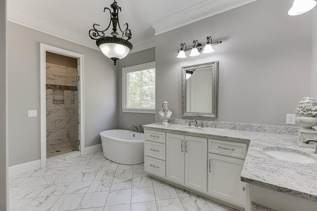 bathroom featuring marble finish floor, a sink, and a stall shower