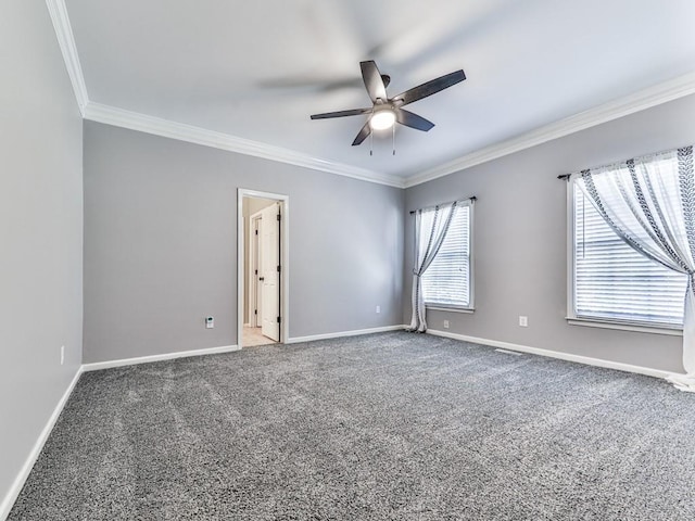 5090 Eubanks Rd, Woodstock, GA 30188 - empty room with a ceiling fan, crown molding, carpet flooring, and baseboards