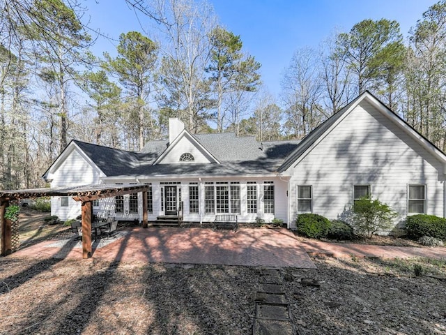 5090 Eubanks Rd, Woodstock, GA 30188 - rear view of property with a patio, a chimney, and a pergola