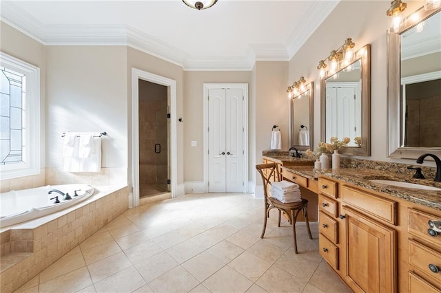 6191 Talmadge Run, Acworth, GA 30101 - full bath featuring a sink, double vanity, tile patterned floors, a bath, and a stall shower