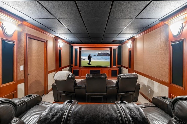 6191 Talmadge Run, Acworth, GA 30101 - carpeted home theater featuring ornamental molding and a decorative wall