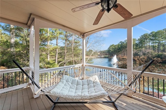 6191 Talmadge Run, Acworth, GA 30101 - wooden deck with a ceiling fan and a water view