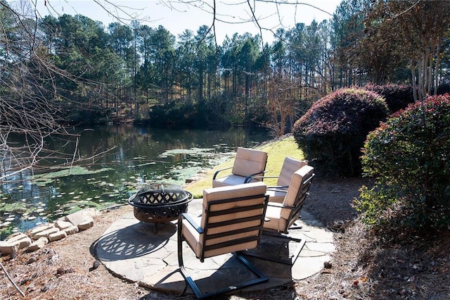 6191 Talmadge Run, Acworth, GA 30101 - view of patio / terrace with a water view and a fire pit