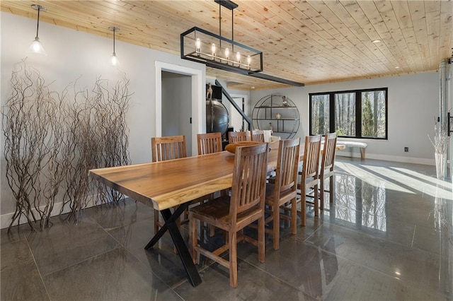 dining area featuring wooden ceiling