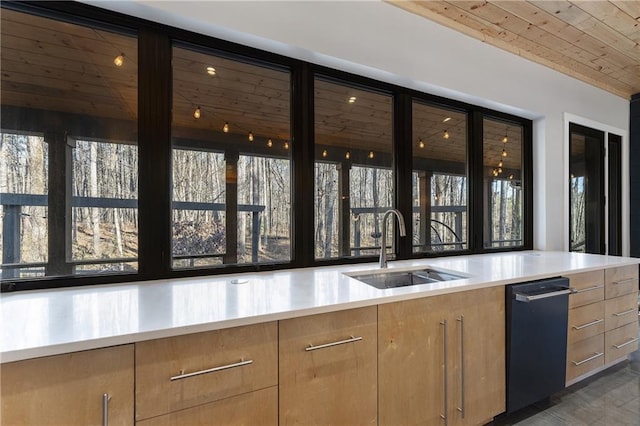 kitchen with sink and wooden ceiling