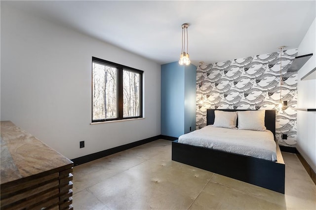 bedroom with concrete floors